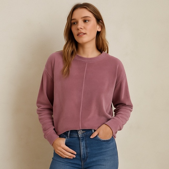 NWT Cable & Gauge Studio Dusty Mauve Velour Pullover Sweatshirt XS - Picture 1 of 13